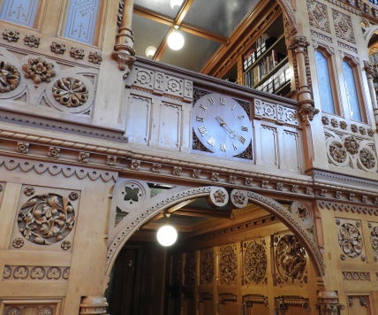 library clock, carvings